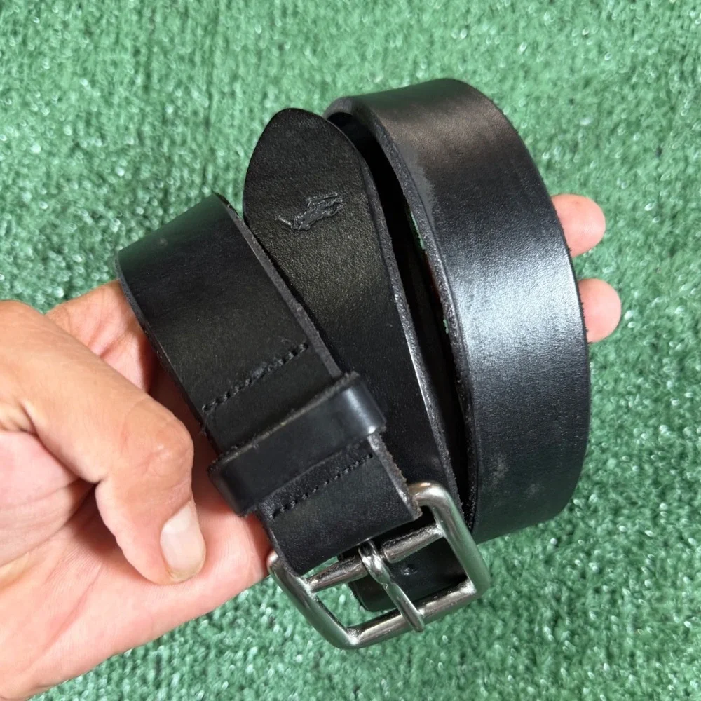 Polo Ralph Lauren Belt Mens 42 Black Good Italian Leather Solid Brass Buckle